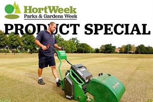 Pedestrian mower in action